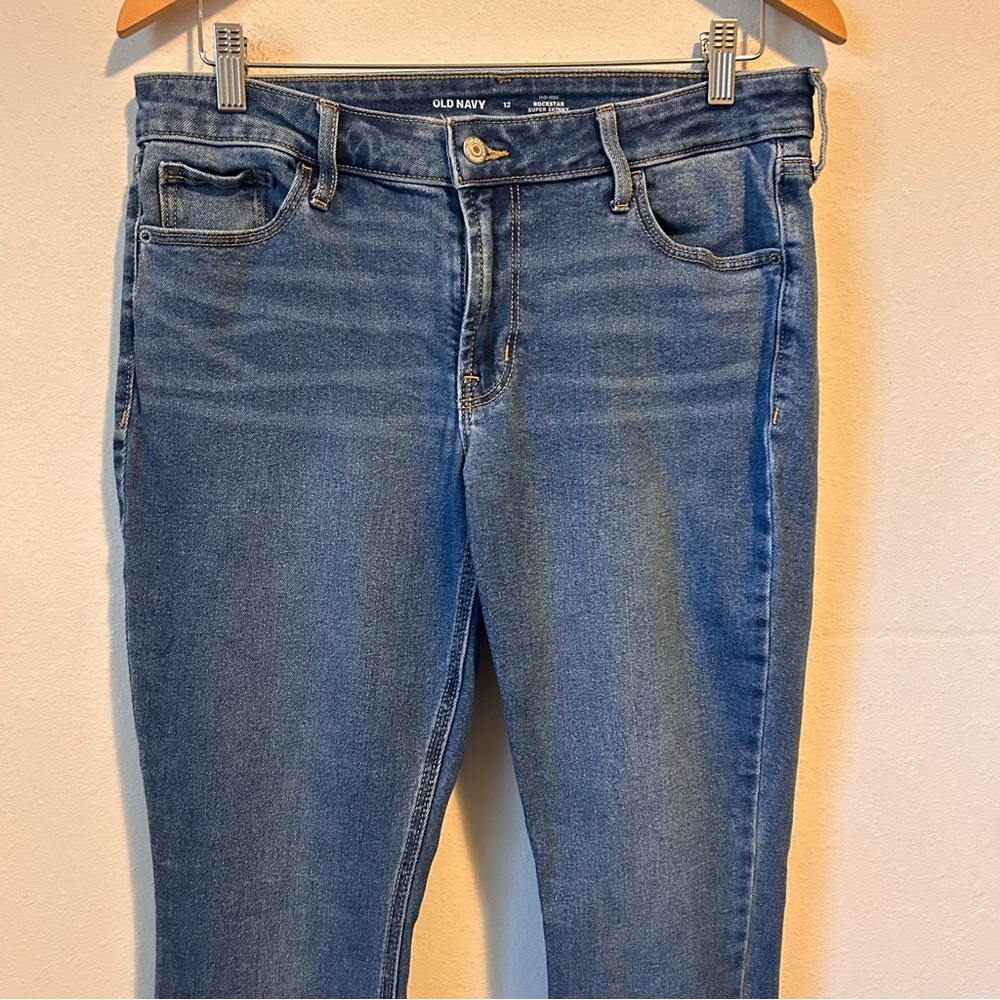 Old Navy 12 Women’s Mid Rise Rockstar Supper Skinny Dark Wash Denim Jean - Picture 2 of 7